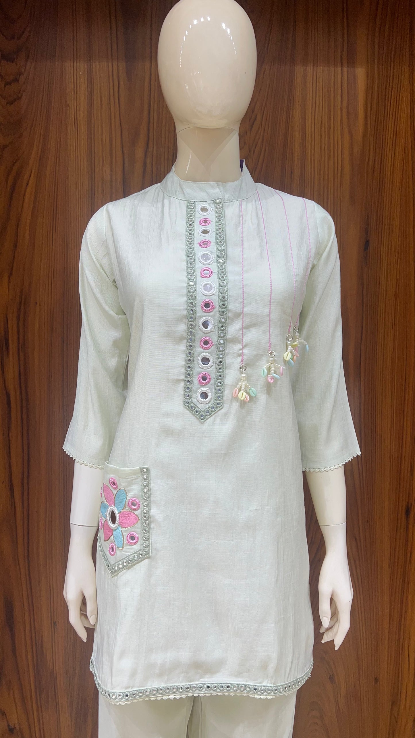 "Mint Mirage" - Mirror Work & Tassel Embellished Cord Set