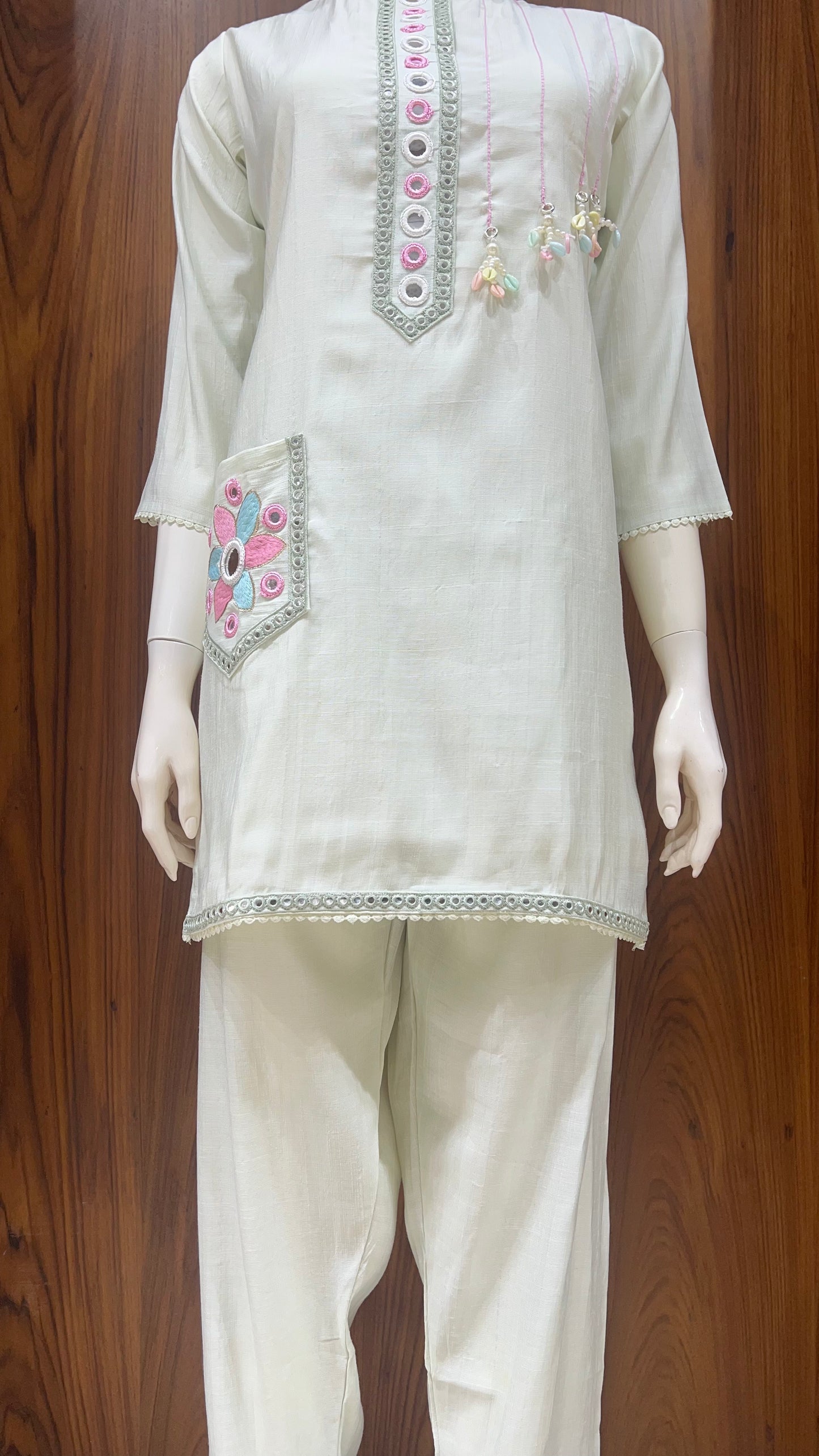 "Mint Mirage" - Mirror Work & Tassel Embellished Cord Set