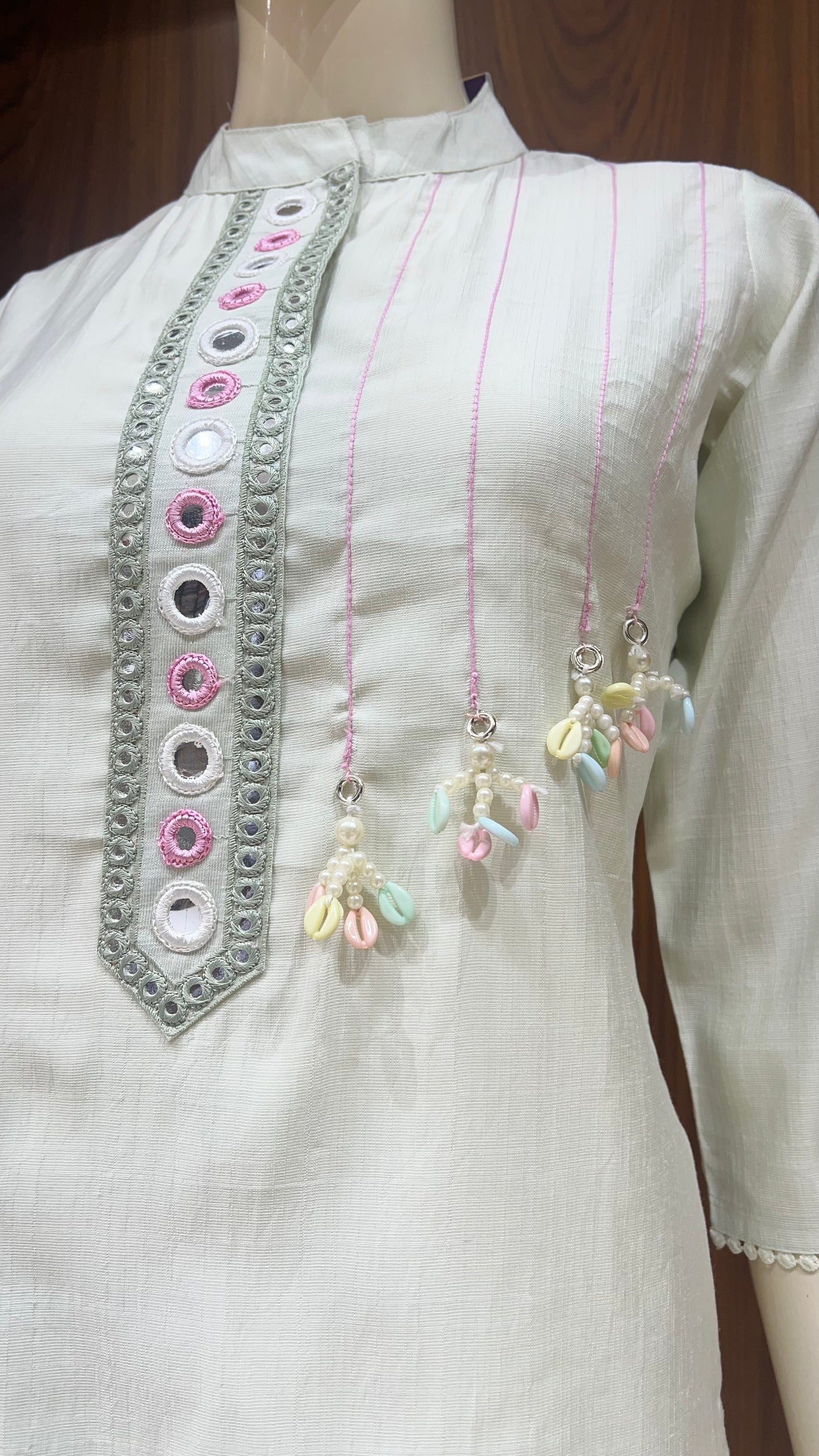 "Mint Mirage" - Mirror Work & Tassel Embellished Cord Set