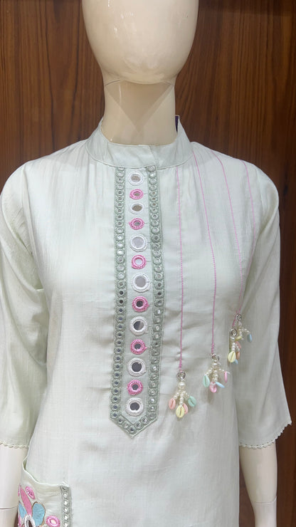 "Mint Mirage" - Mirror Work & Tassel Embellished Cord Set