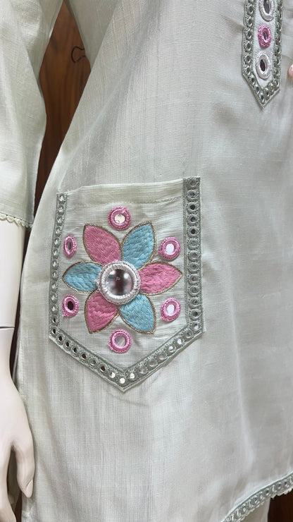 "Mint Mirage" - Mirror Work & Tassel Embellished Cord Set