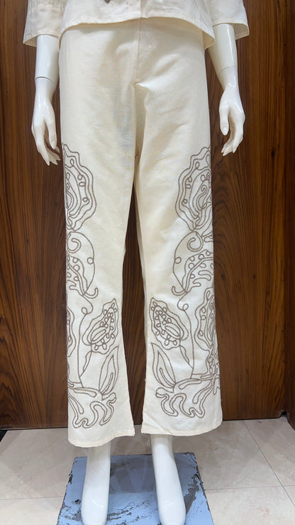 "Earthen Scrolls" - Abstract Embroidered Linen Co-ord Set