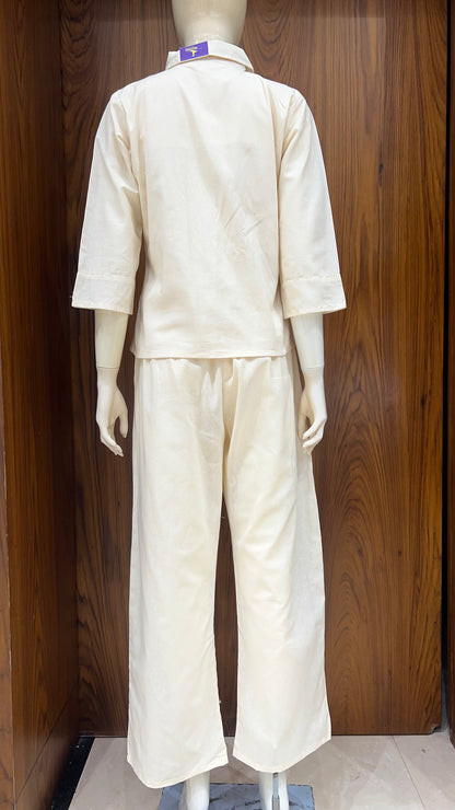 "Earthen Scrolls" - Abstract Embroidered Linen Co-ord Set