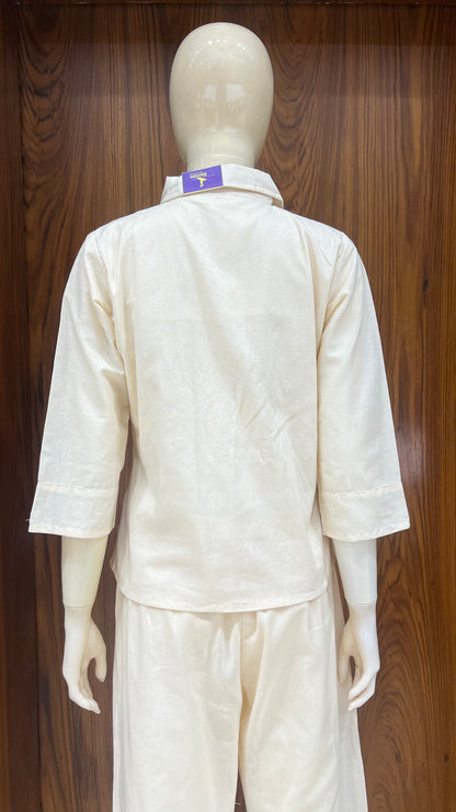 "Earthen Scrolls" - Abstract Embroidered Linen Co-ord Set