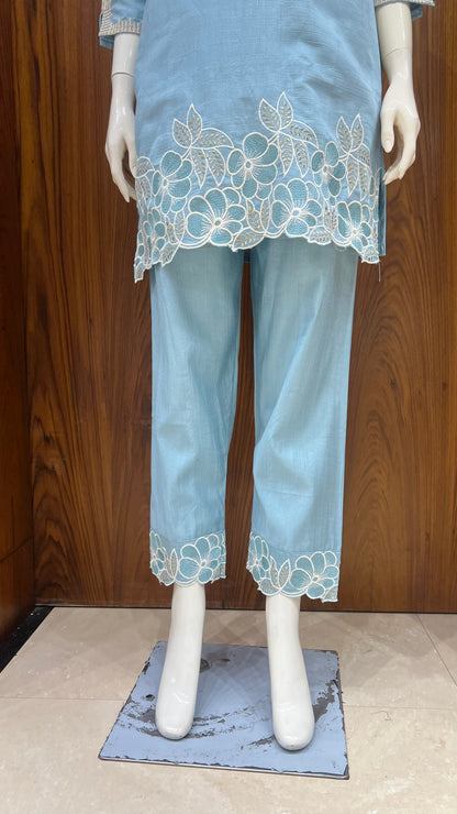 "Serene Sky" - Floral Cutwork Co-ord Set