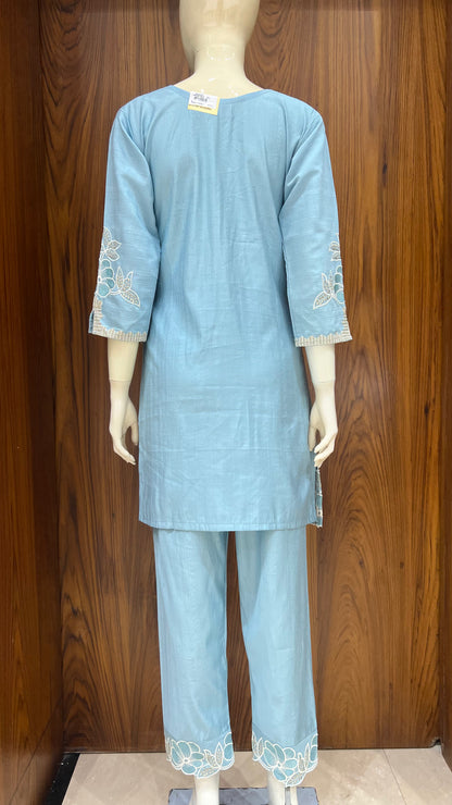 "Serene Sky" - Floral Cutwork Co-ord Set