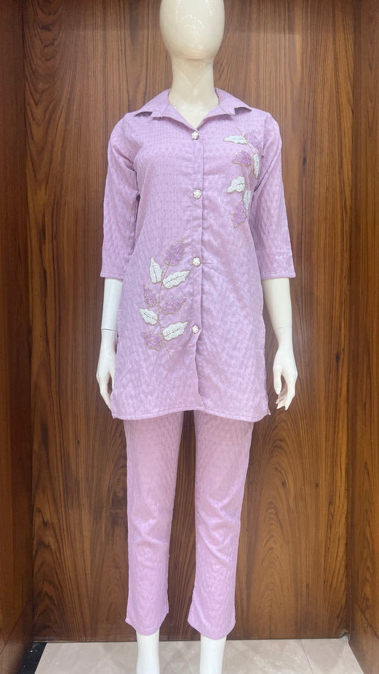 "Lilac Leaf" - Textured & Embroidered Co-ord Set