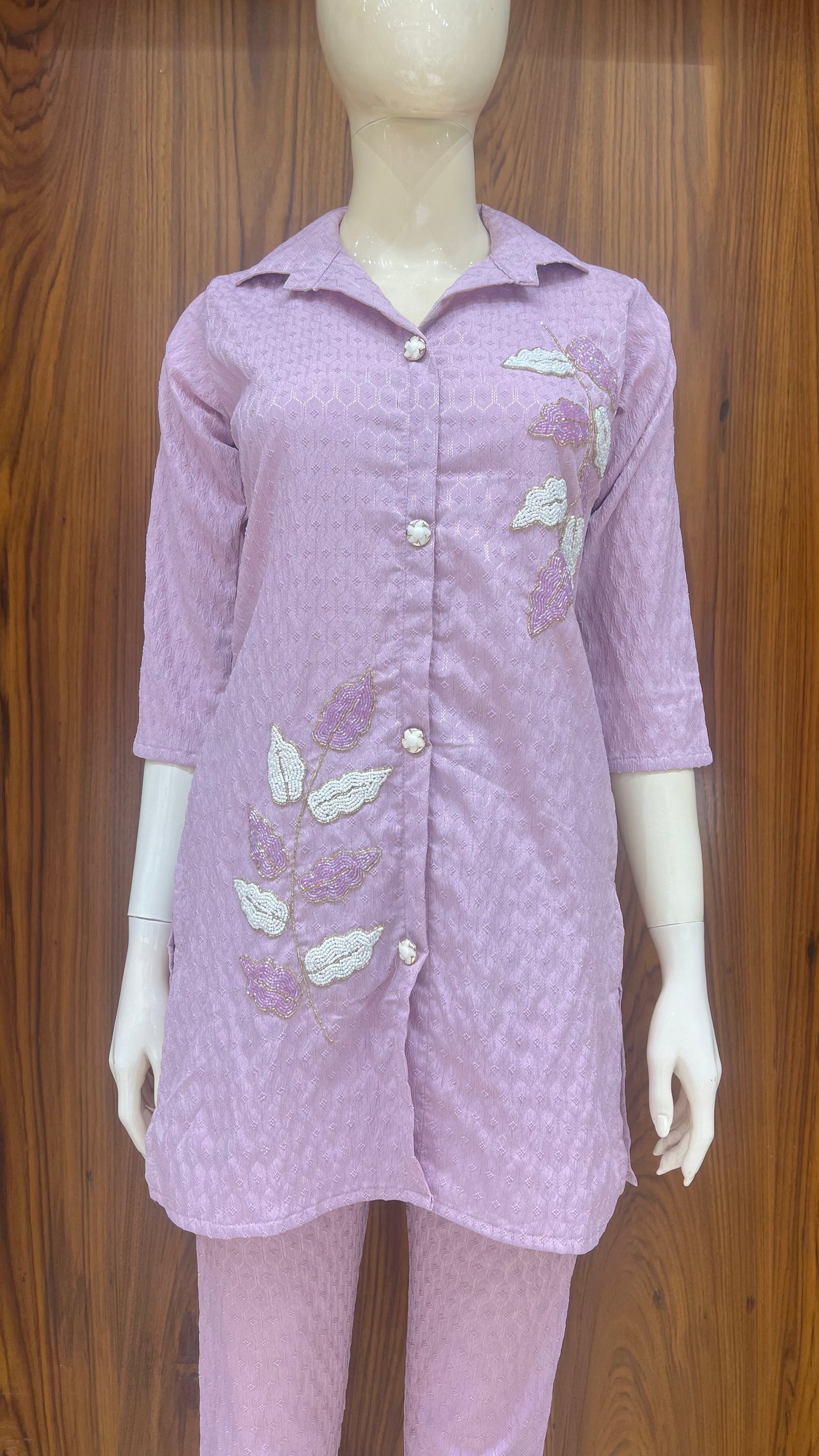 "Lilac Leaf" - Textured & Embroidered Co-ord Set