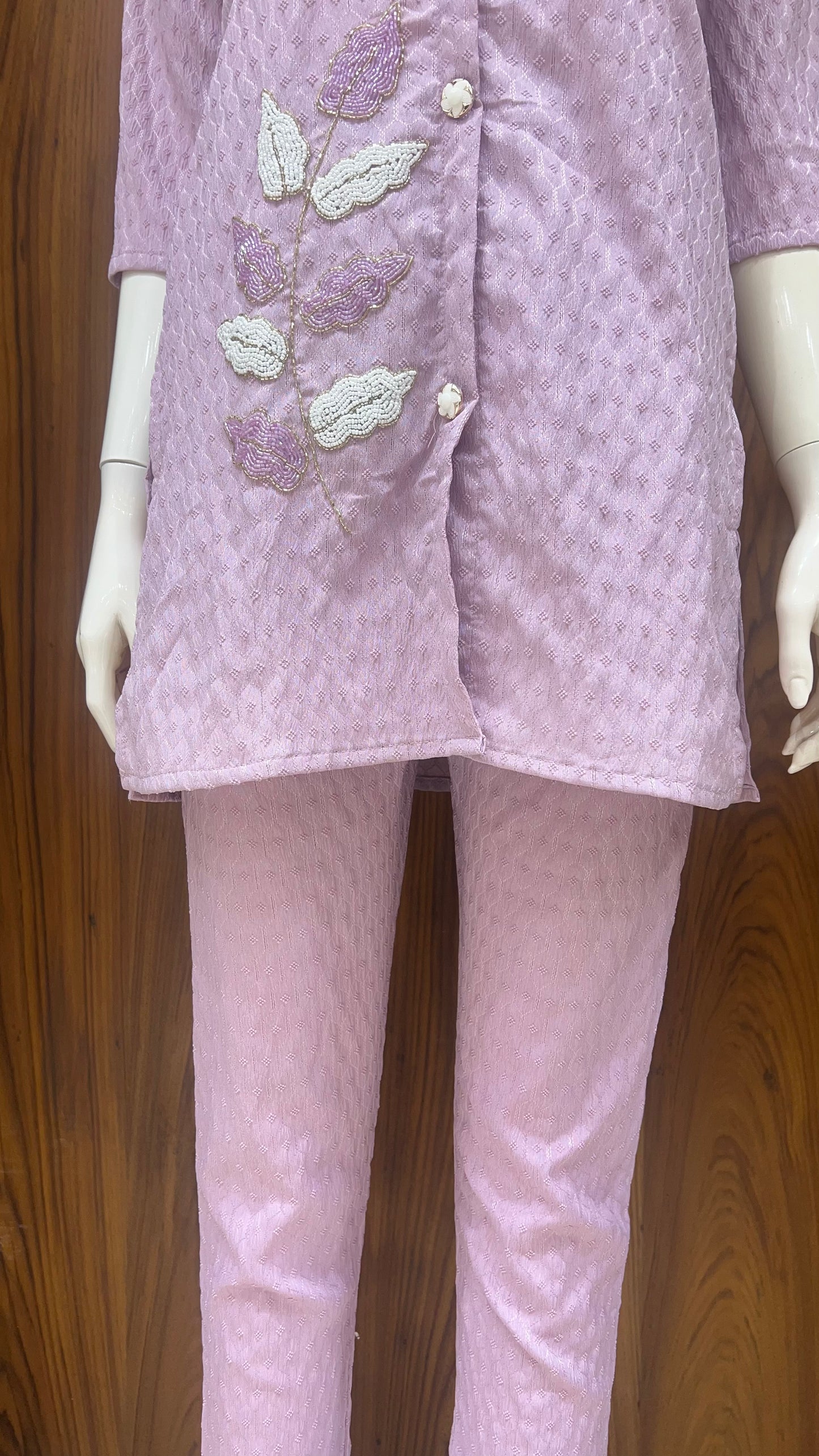 "Lilac Leaf" - Textured & Embroidered Co-ord Set