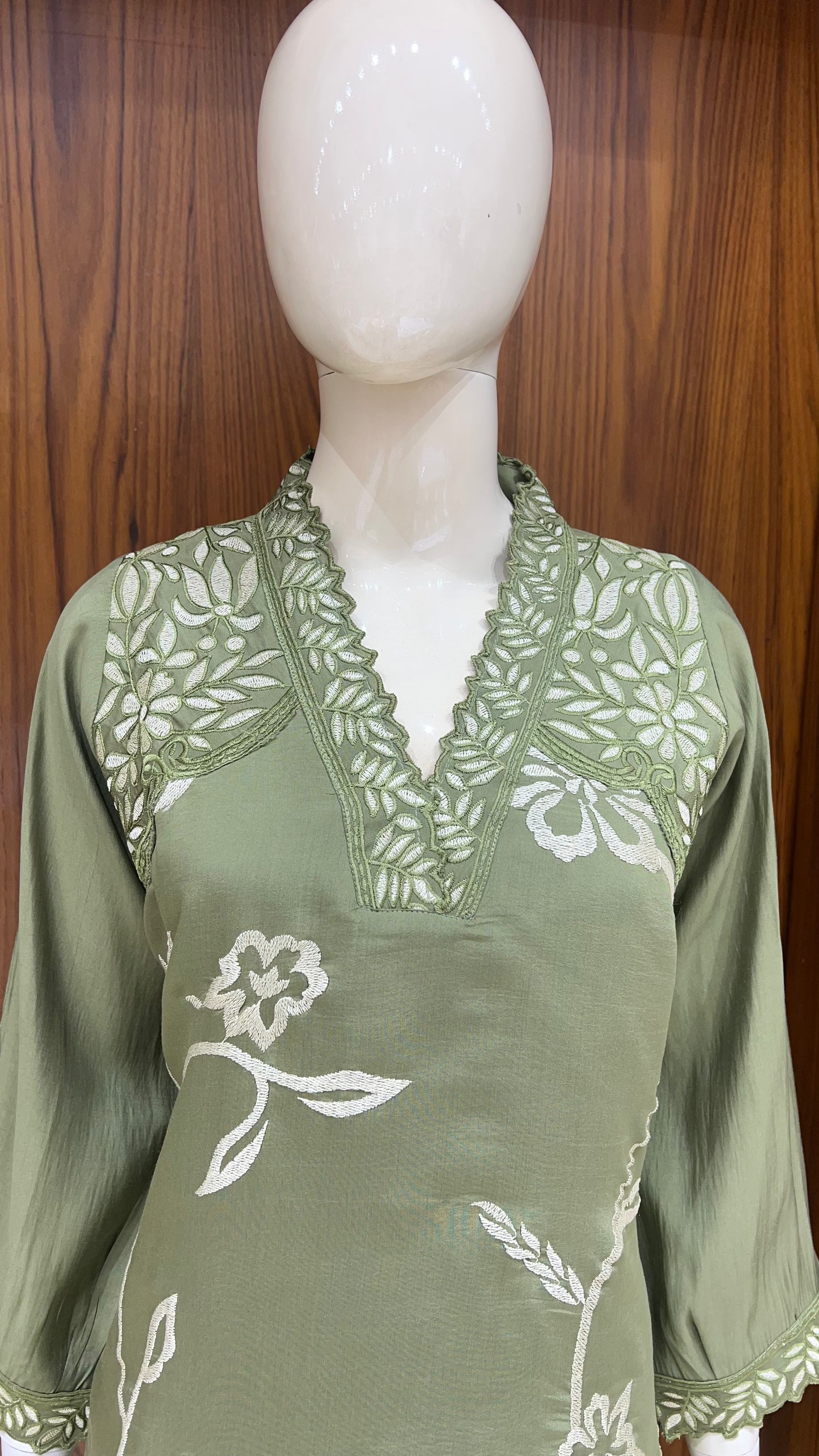 "Olive Grove" - Floral Vine Embroidered Kurta Set