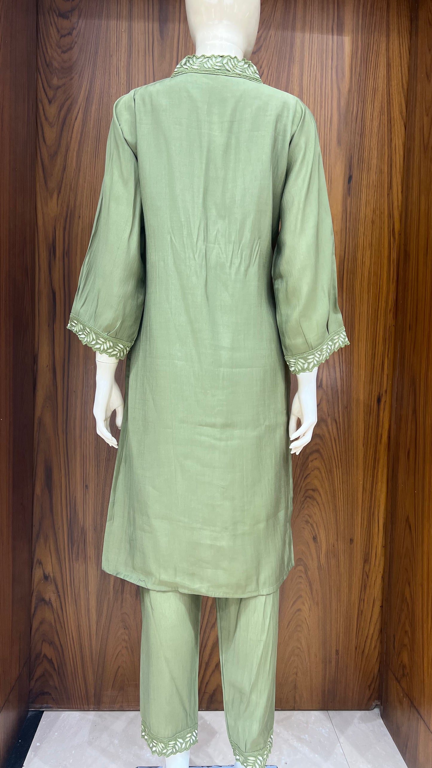 "Olive Grove" - Floral Vine Embroidered Kurta Set