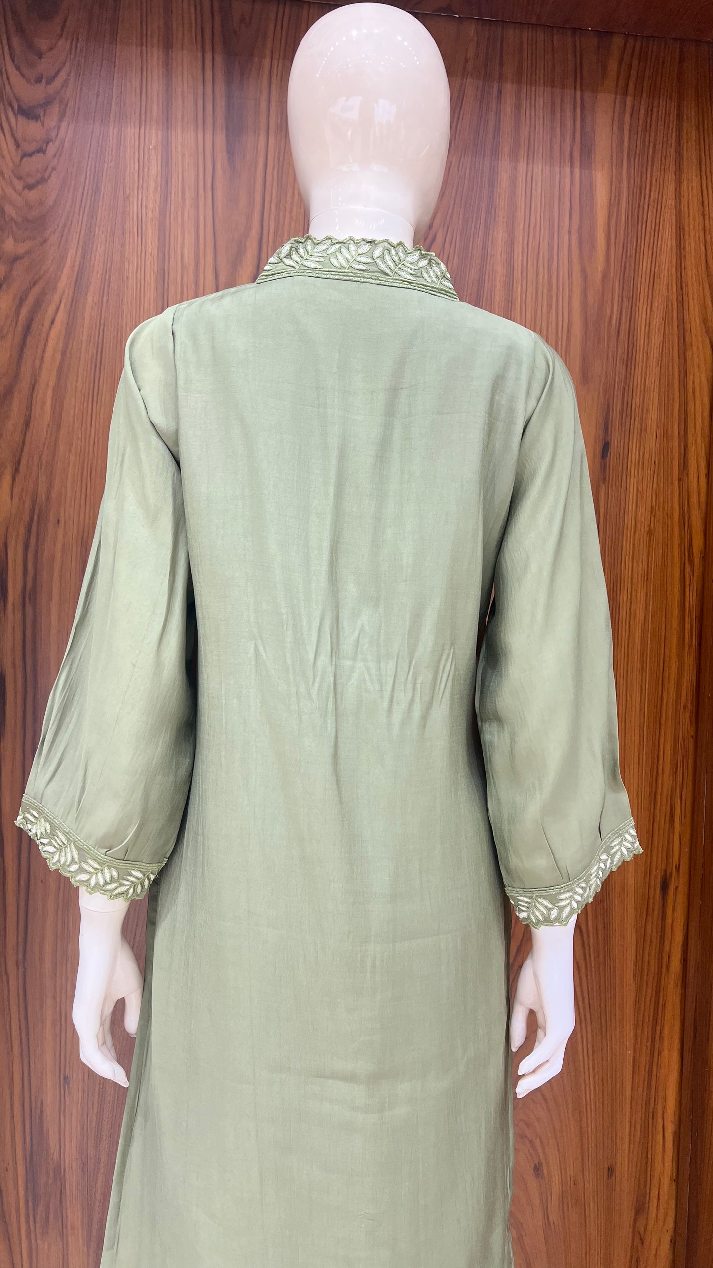 "Olive Grove" - Floral Vine Embroidered Kurta Set