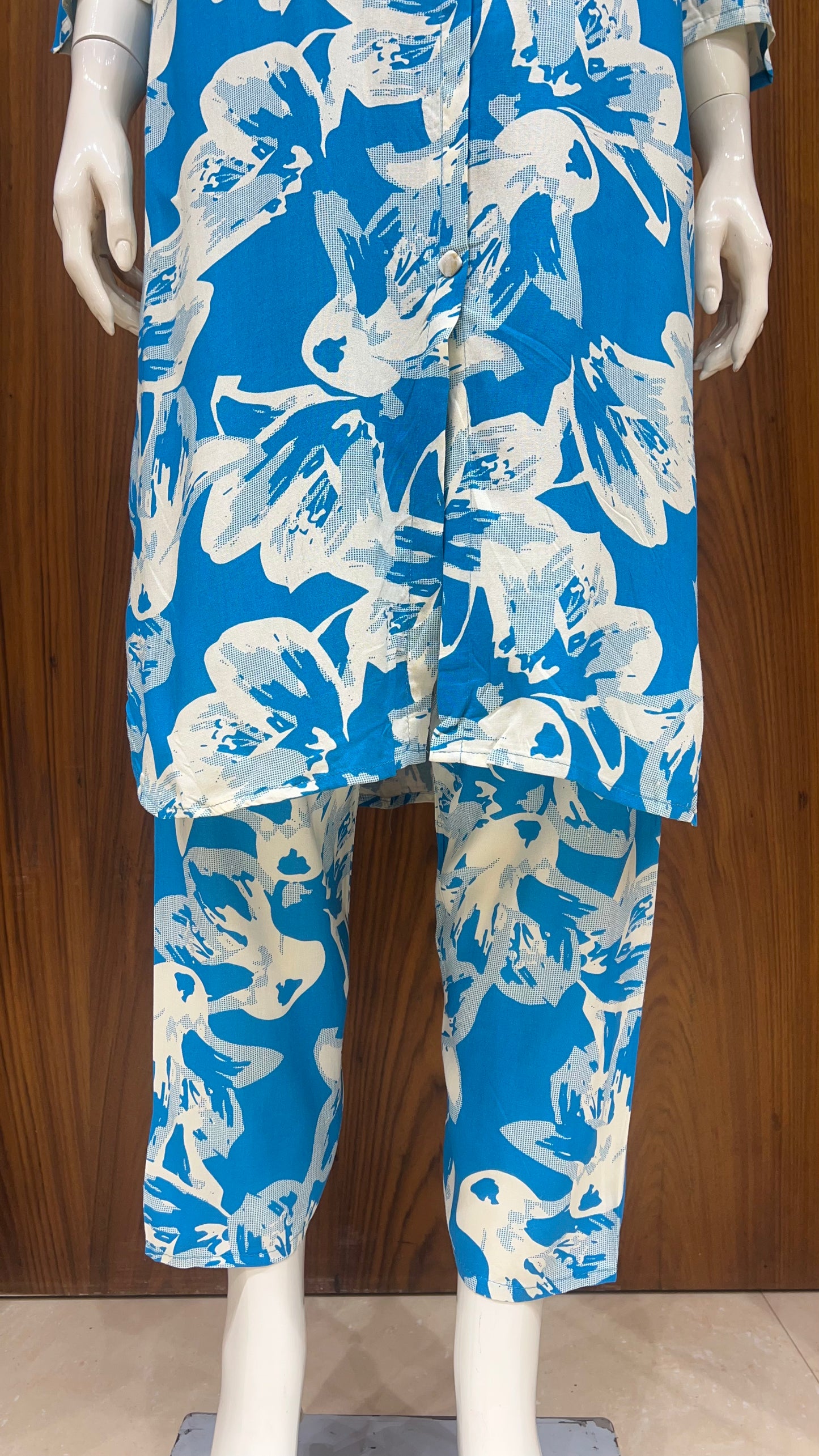 "Azure Brushstrokes" - Printed Long kurti