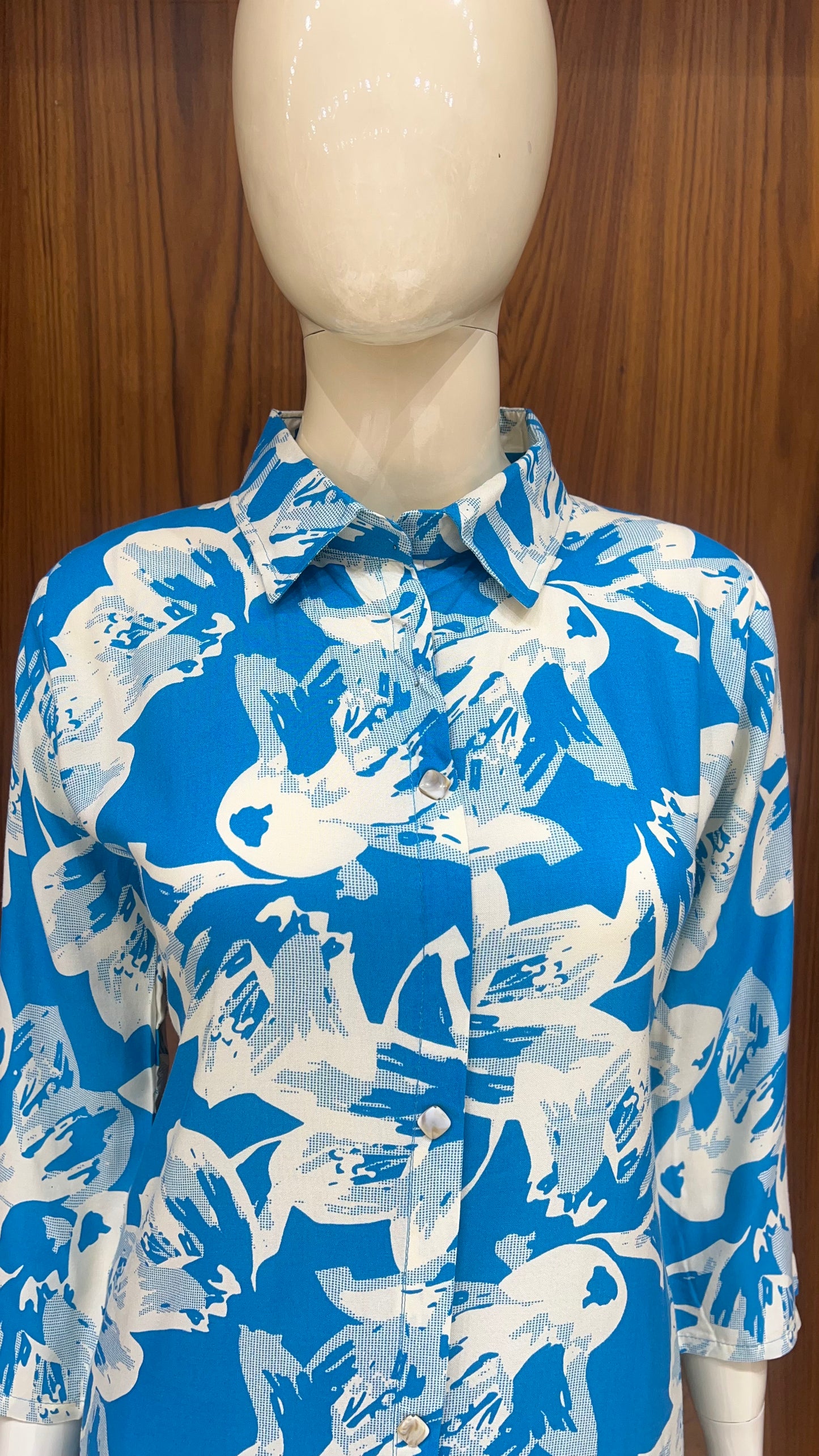 "Azure Brushstrokes" - Printed Long kurti