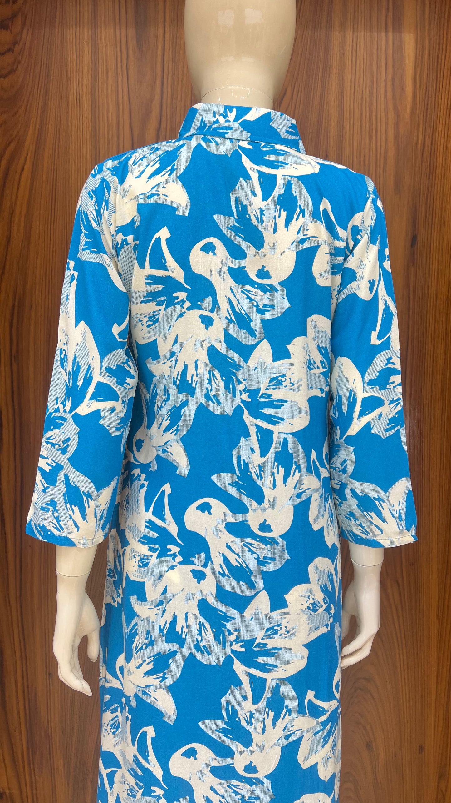 "Azure Brushstrokes" - Printed Long kurti