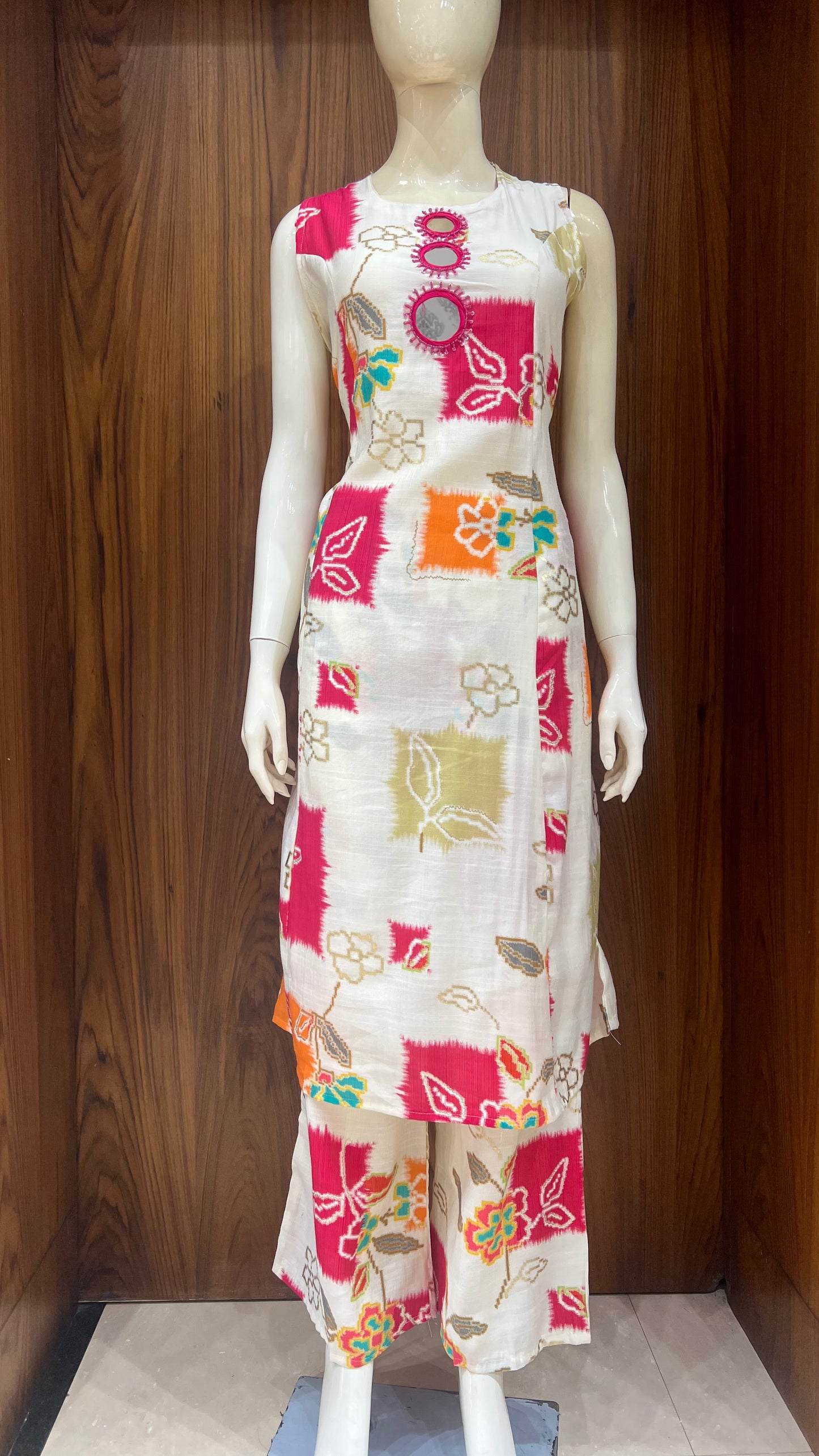 "Rangoli Hues" - Bandhani Print & Mirror Work two piece suits