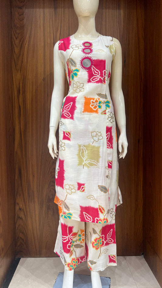 "Rangoli Hues" - Bandhani Print & Mirror Work two piece suits