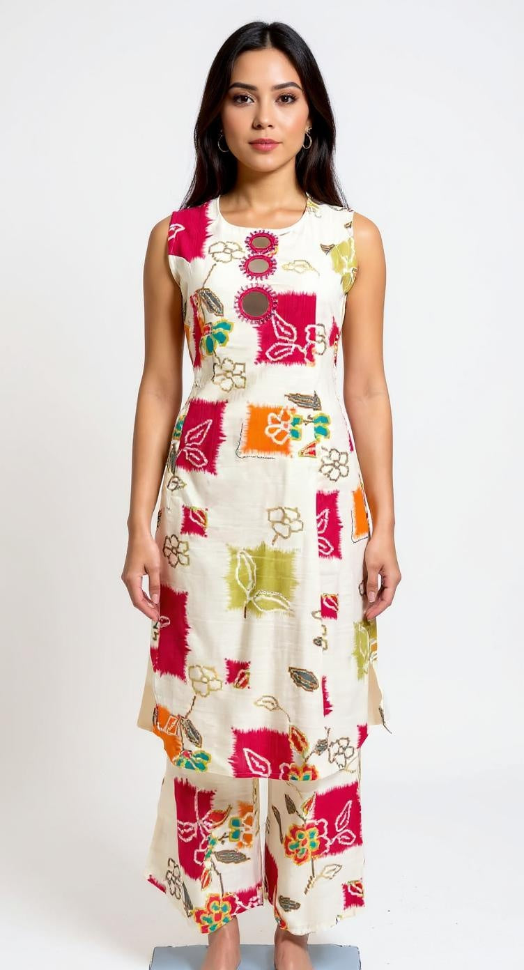 "Rangoli Hues" - Bandhani Print & Mirror Work two piece suits