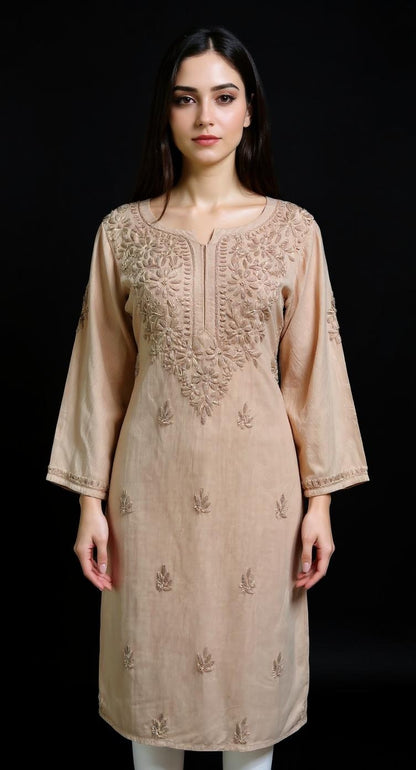 cream beige Floral Embroidered Kurta